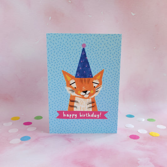 Party Tiger Birthday Card (Orange Tiger)