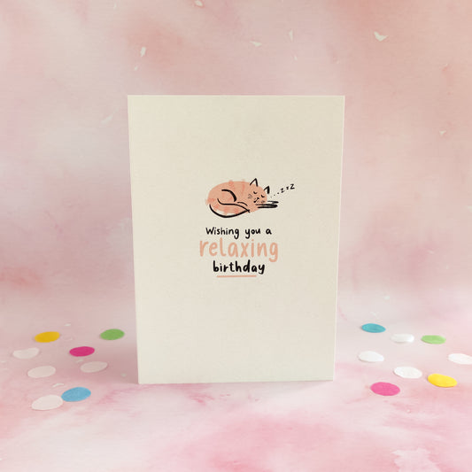 Pink Cosy Cat Birthday Card