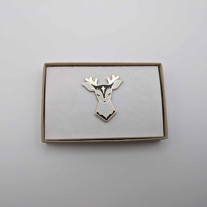 Black Fairytale Deer Enamel Pin in Gift Box