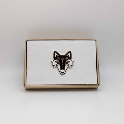 Black Fairytale Fox Enamel Pin in Gift Box