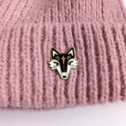 Black Fairytale Fox Enamel Pin in Gift Box