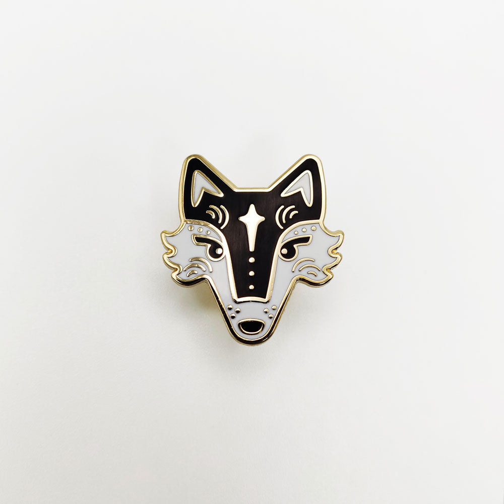 Black Fairytale Fox Enamel Pin in Gift Box