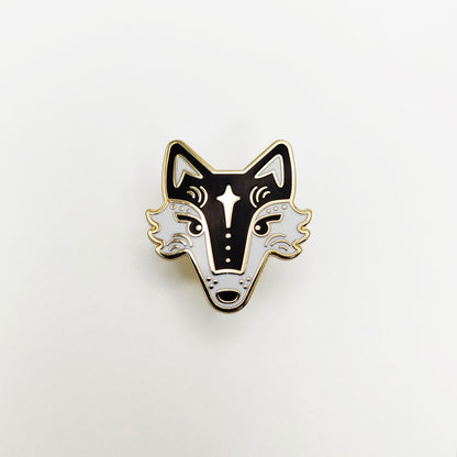 Black Fairytale Fox Enamel Pin in Gift Box