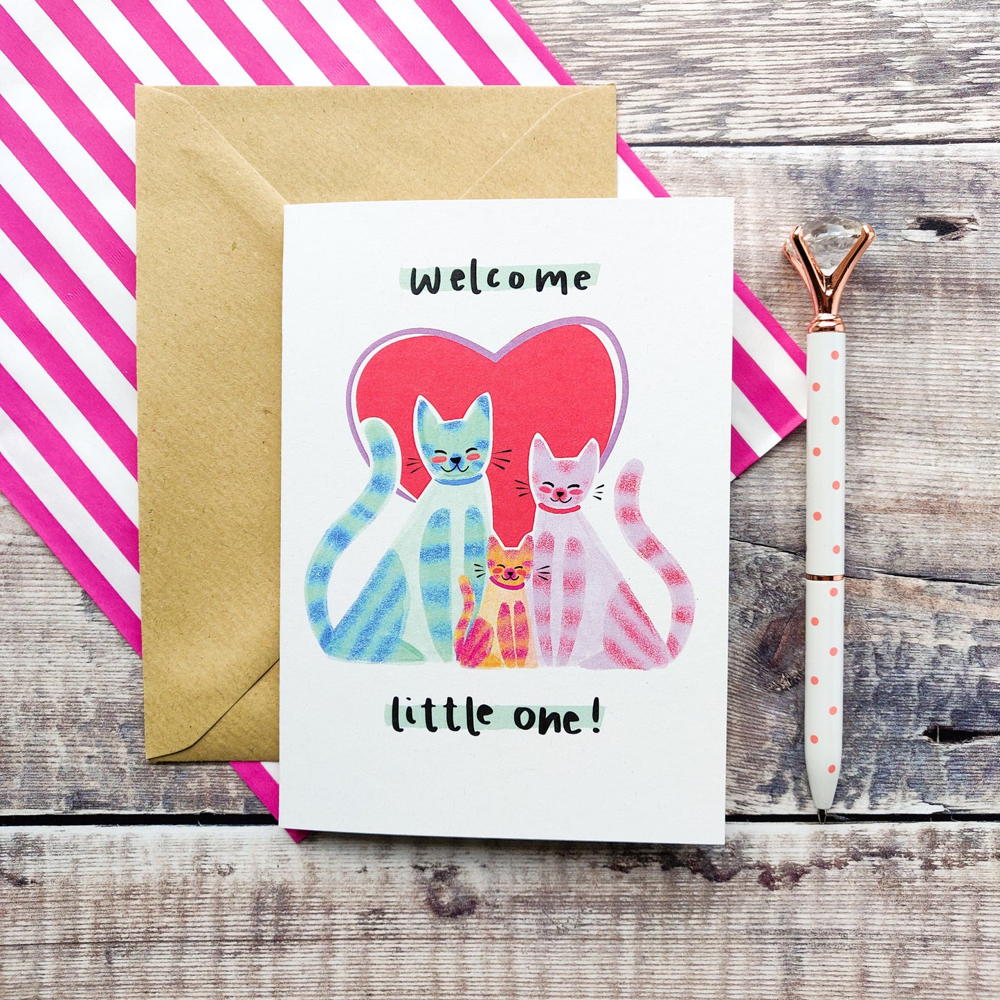 Welcome Little One Cat Trio Card