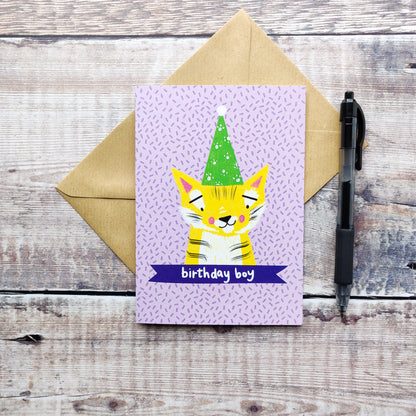 Larkin the Yellow Party Tiger Birthday Boy Card